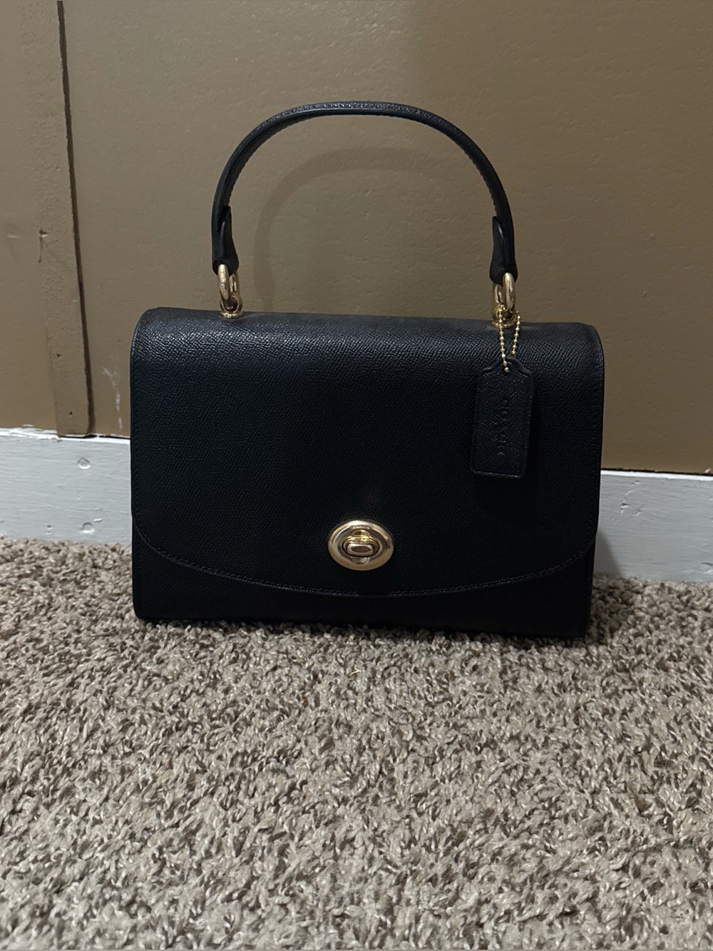 Classic Black Leather Top-Handle Women's Bag